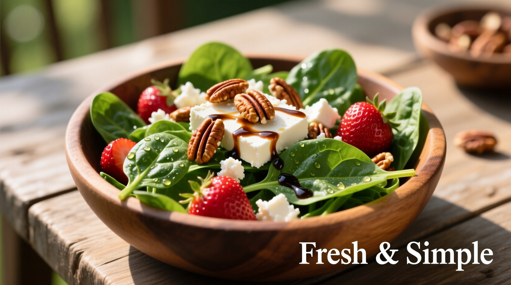 Fresh spinach strawberry salad with feta and pecans