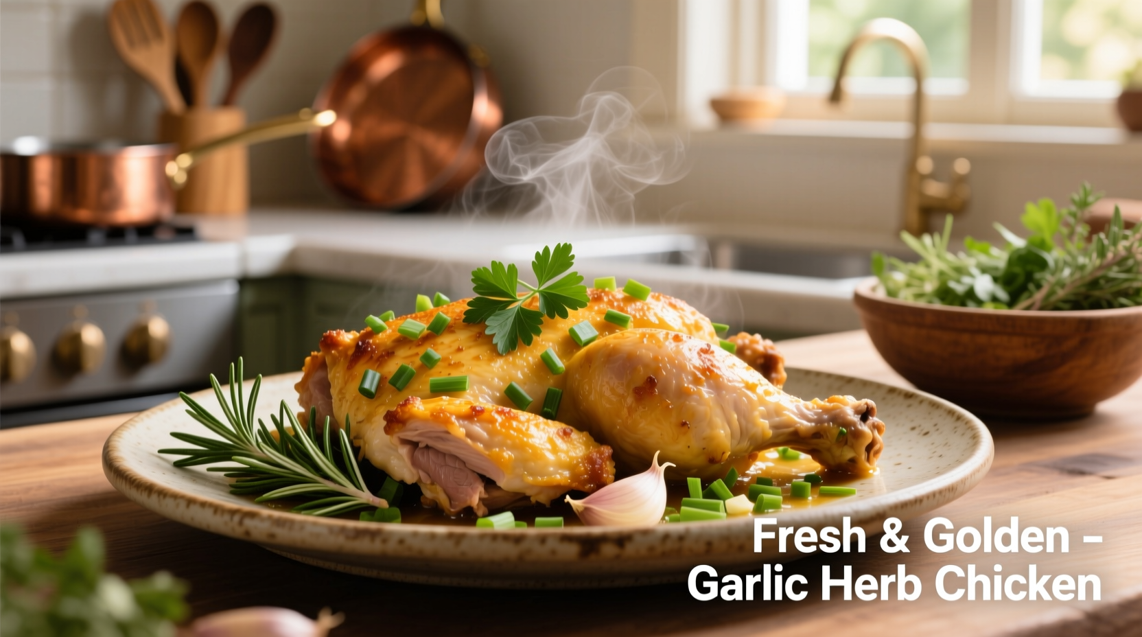 Golden garlic chicken with fresh herbs