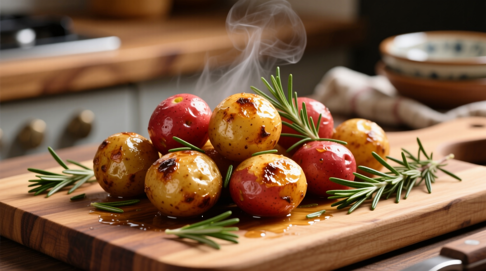 Golden roasted small red potatoes with rosemary