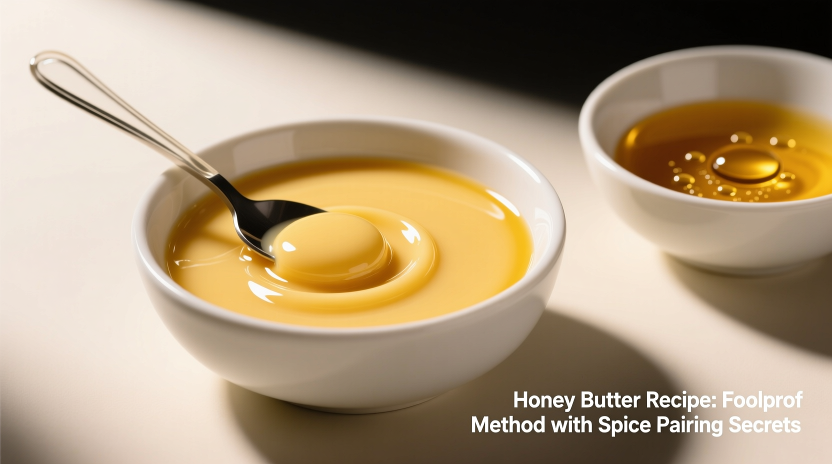 Side-by-side comparison showing properly emulsified honey butter vs separated mixture with oil droplets