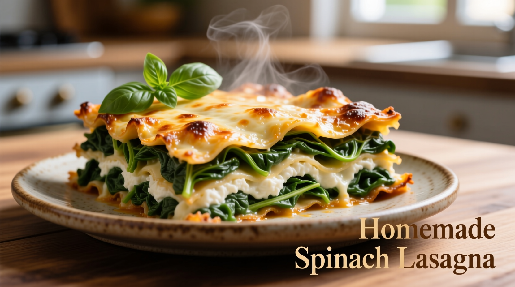 Perfectly layered spinach lasagna with golden crust