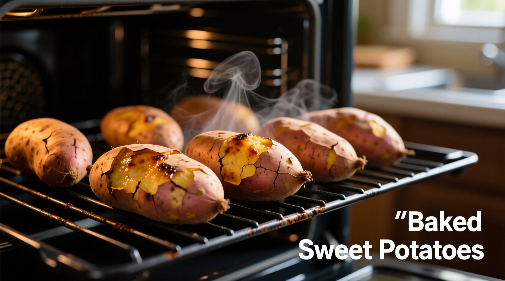 Sweet potatoes baking directly on oven rack