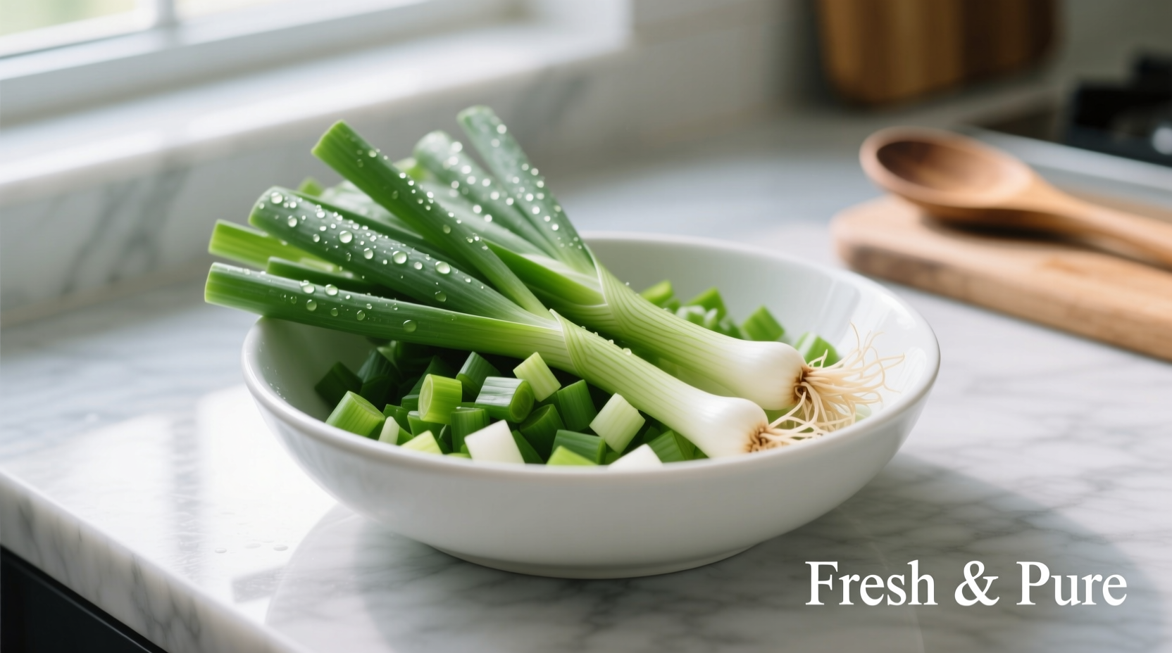 Freshly chopped green onions in a white bowl