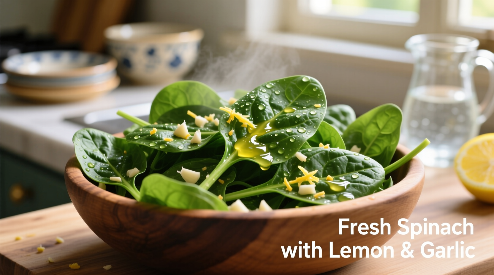 Fresh spinach seasoned with lemon and garlic