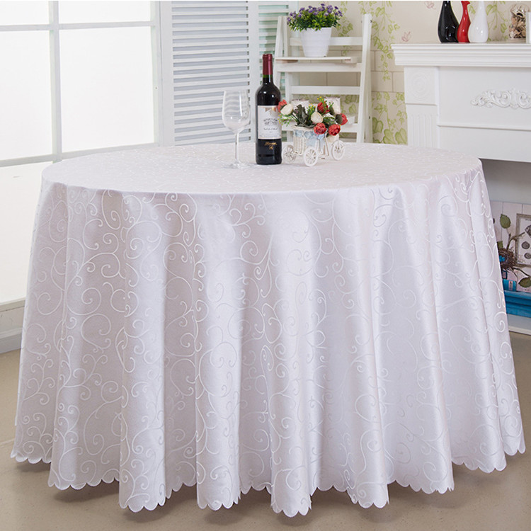 100% spun polyester white jacquard tablecloth for hotel wedding restaurant