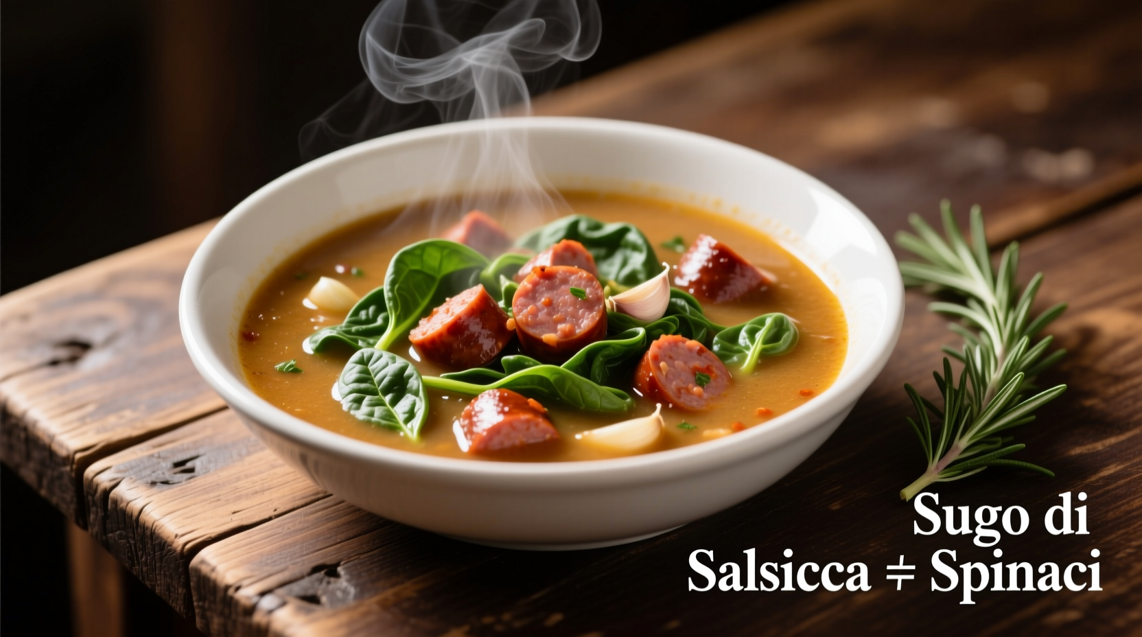 Italian sausage and spinach soup in white bowl