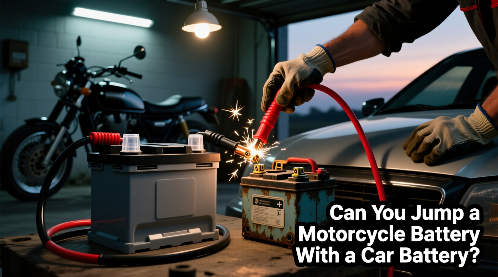 can i jump a motorcycle battery with a car battery