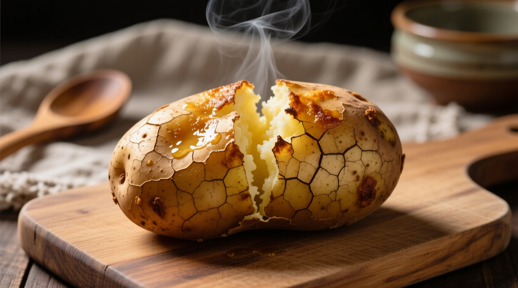 Perfectly baked russet potato with golden crispy skin