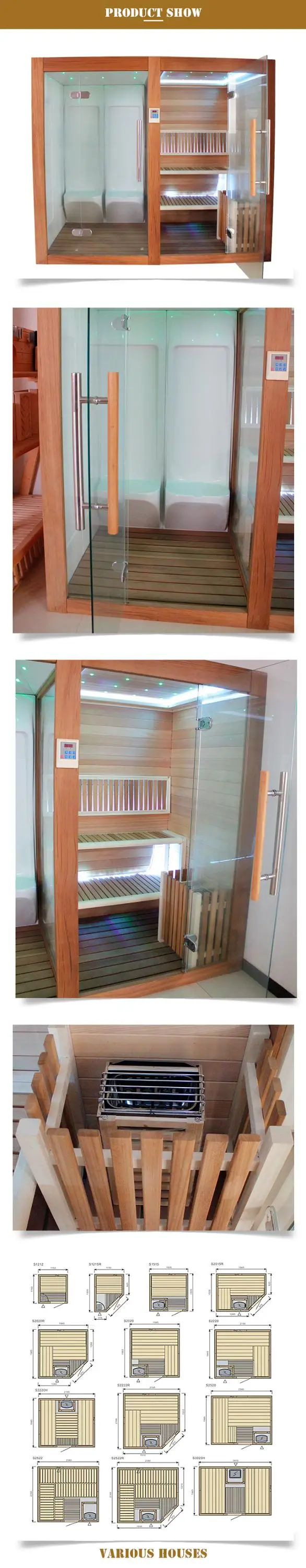 Salle combinée vapeur et sauna en bois de luxe portable pour 4-6 personnes