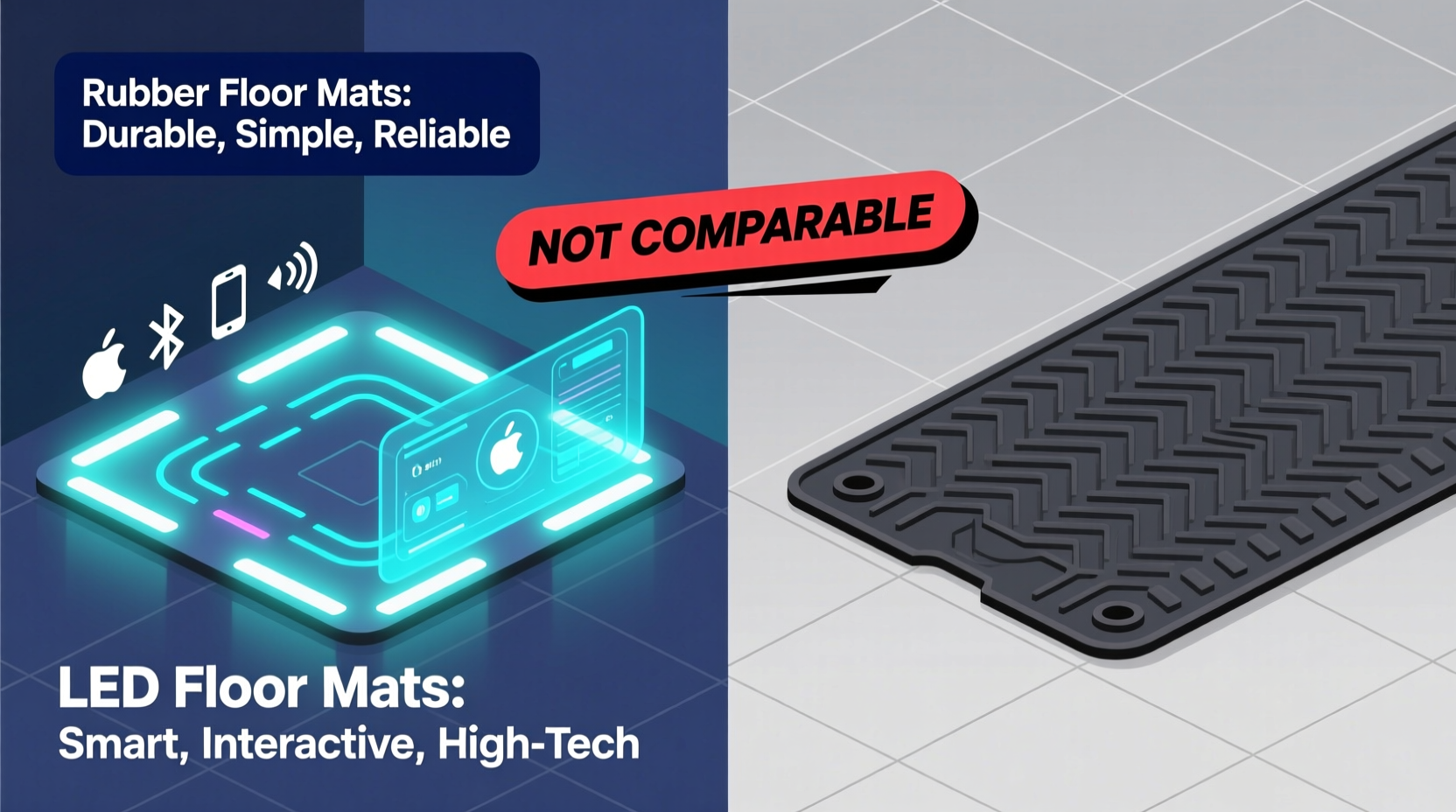 led vs rubber floor mats comparison