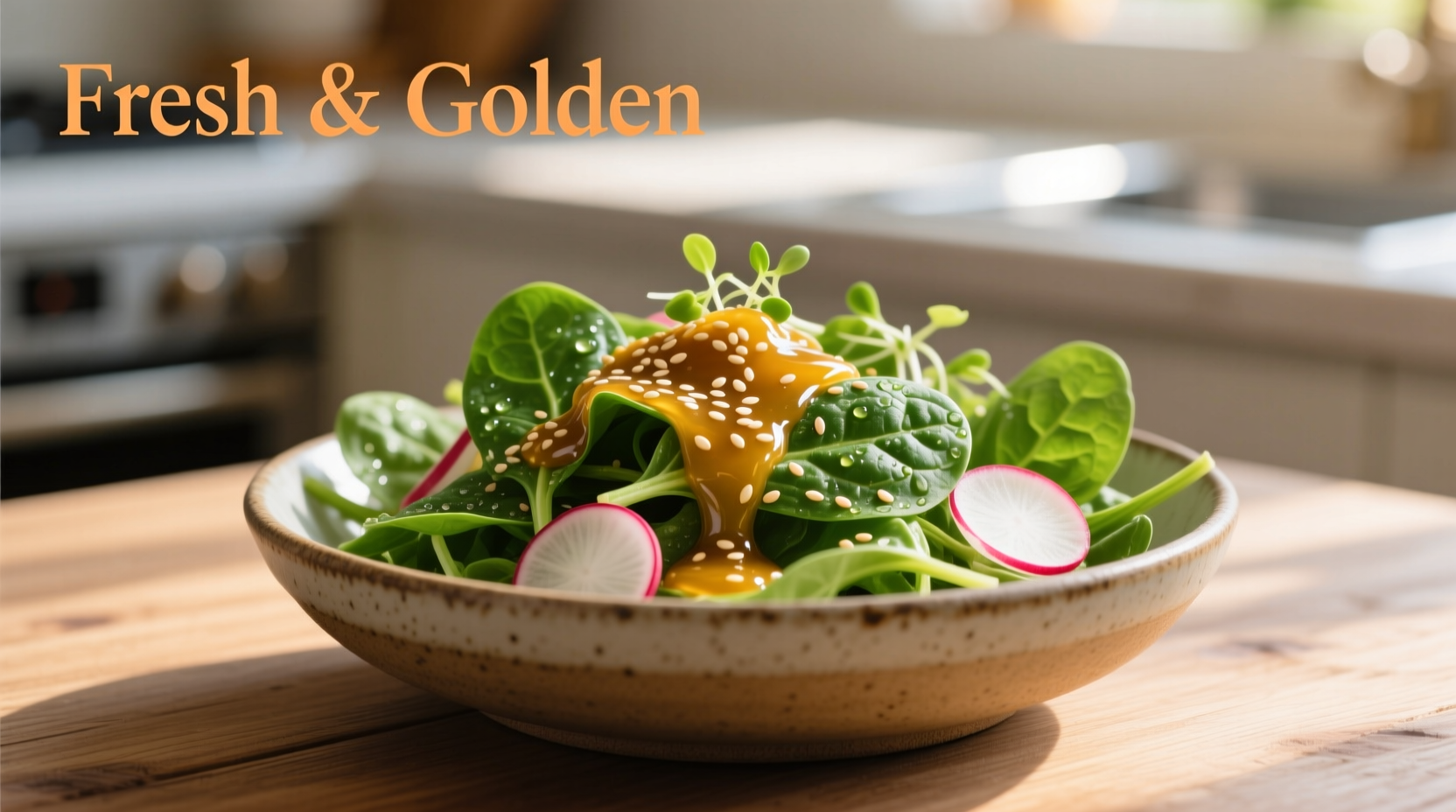Fresh spinach salad with golden sesame dressing