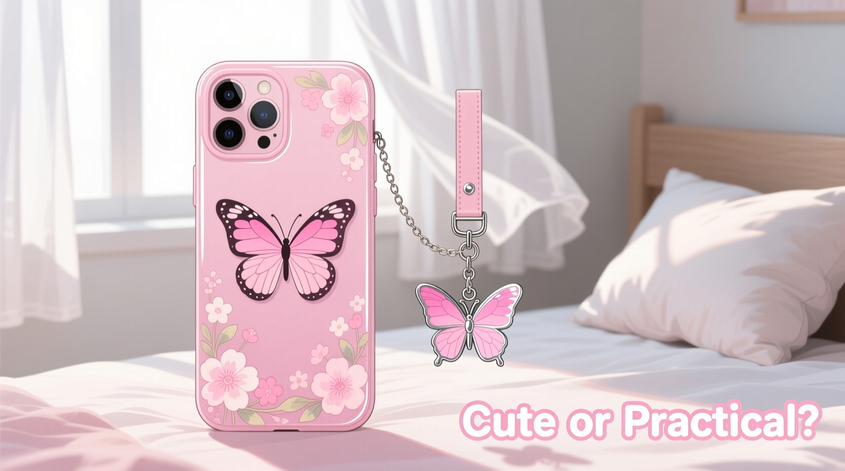 pink butterfly case vs phone charm which is cuter and more practical