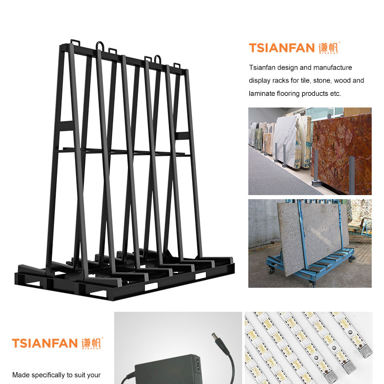 High quality floor stone slabs tile display shelf glass marble slab display stand rack towers Chinese factory