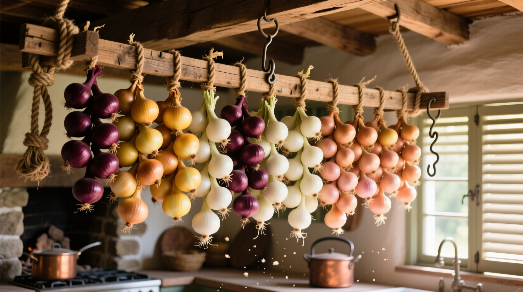 Onion drying rack with properly arranged onions