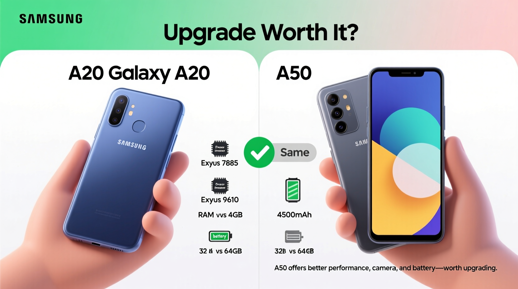 samsung a20 vs a50 is it worth upgrading or are they basically the same 2