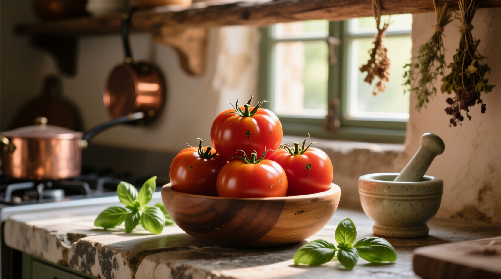 Roma tomatoes arranged for sauce preparation