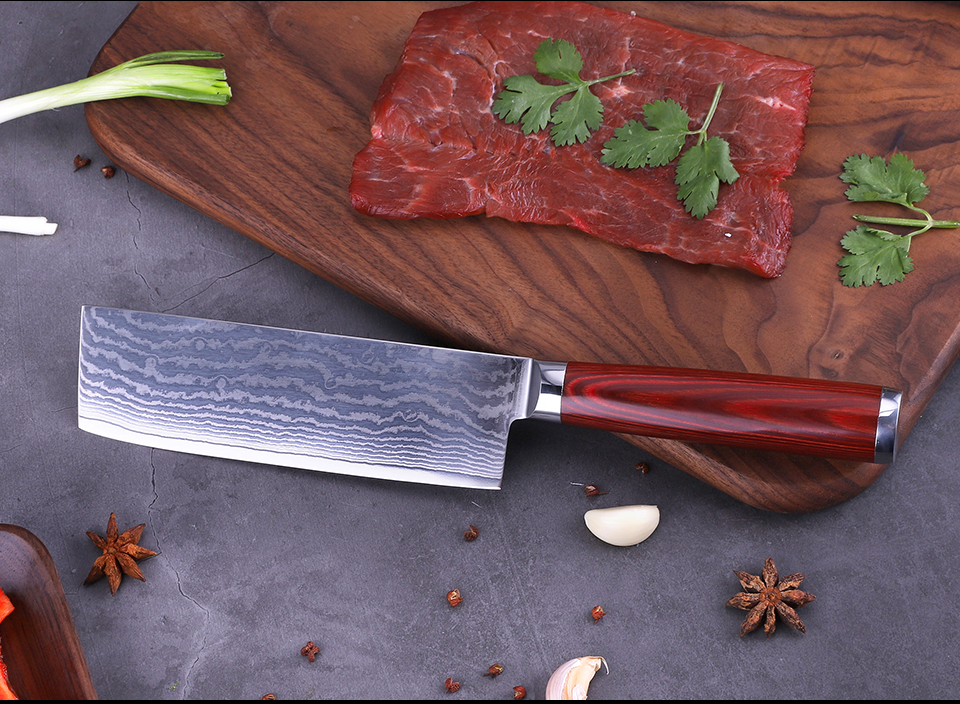 FINDKING 6 inch damascus nakiri knife pakka wood handle  67 layers damascus steel kitchen knife