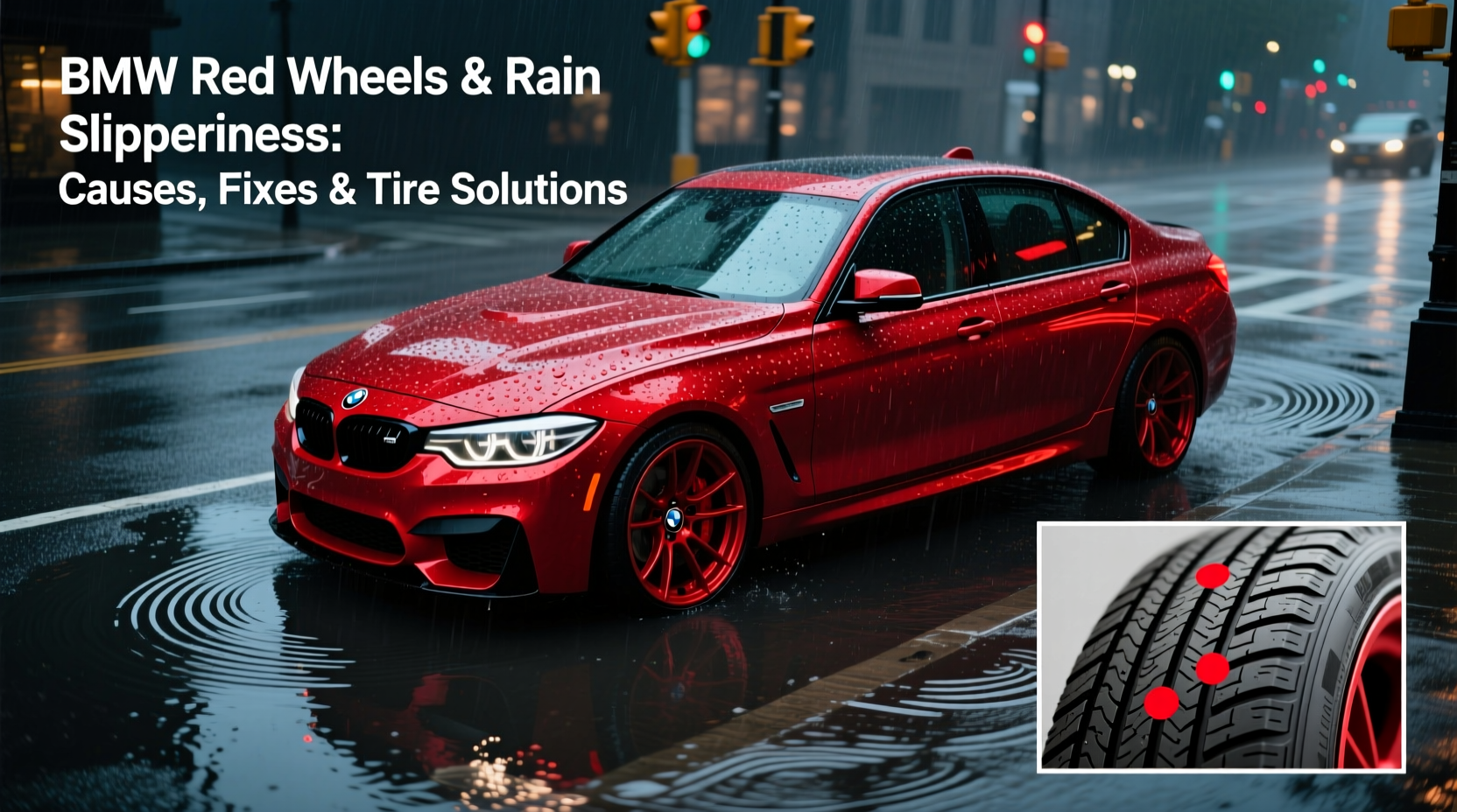 bmw red wheel slippery rain