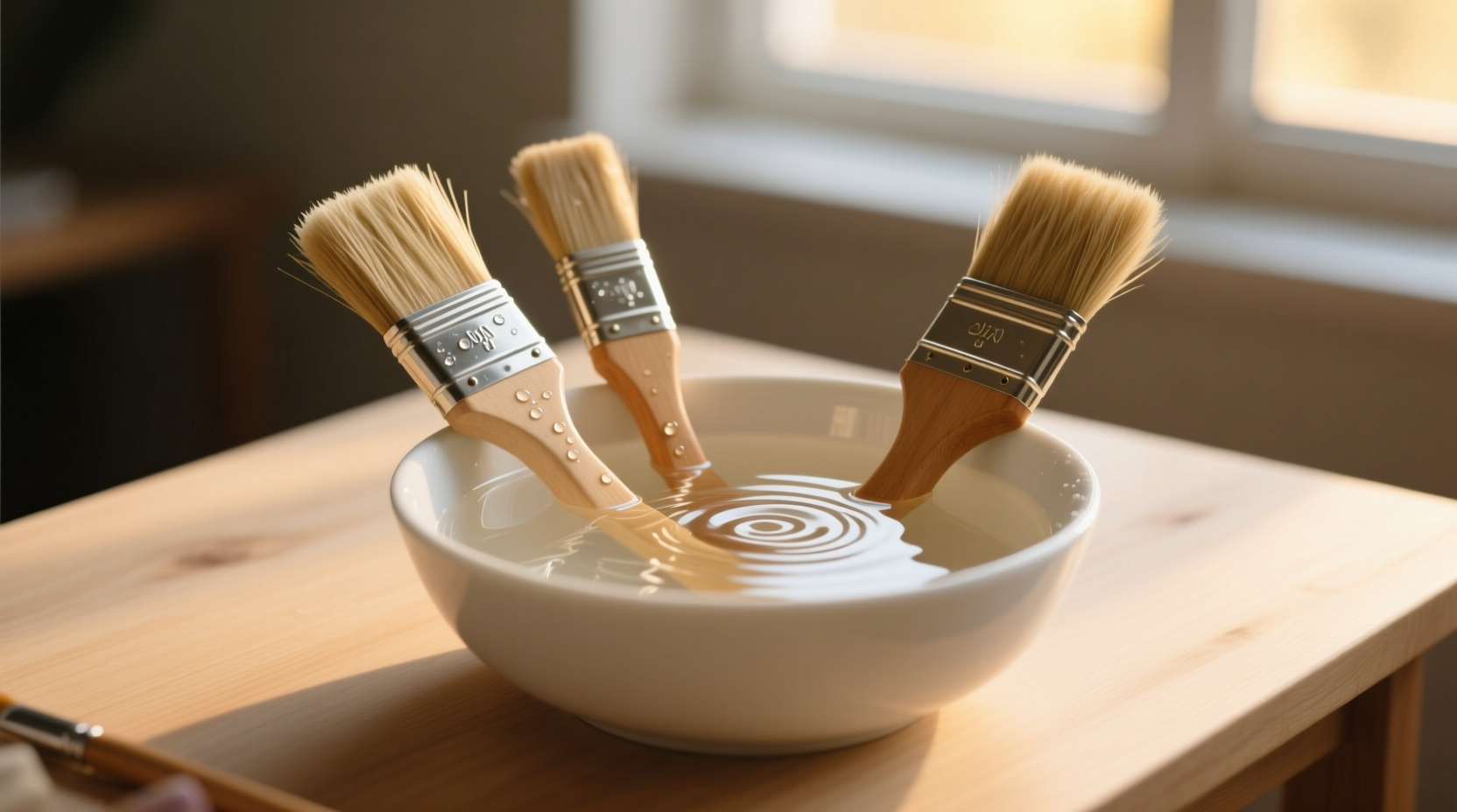 clean paint brushes by soaking them in warm water with