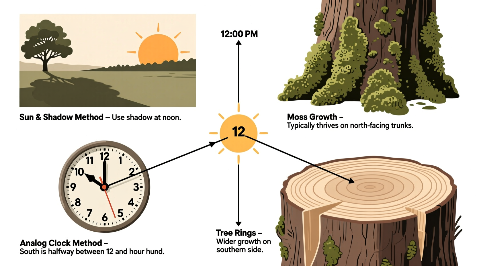 practical ways to identify north south east and west without a compass
