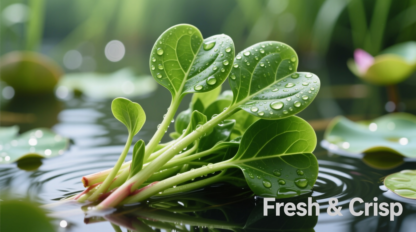 Fresh Chinese water spinach with hollow stems and heart-shaped leaves