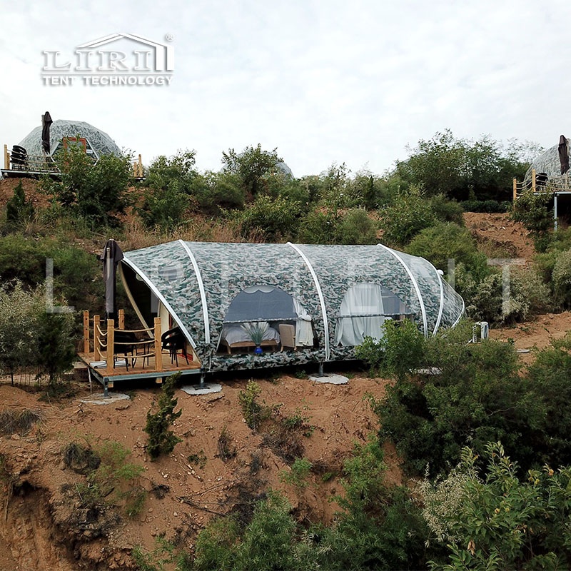 Outdoor Fantasy Winter Camouflage Shell Shape Luxury Glamping Campsite Hotel Tent California