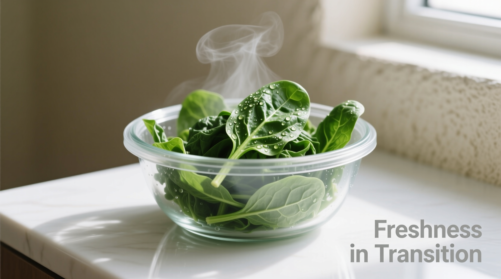 Spinat während des Dämpfens in der Mikrowelle