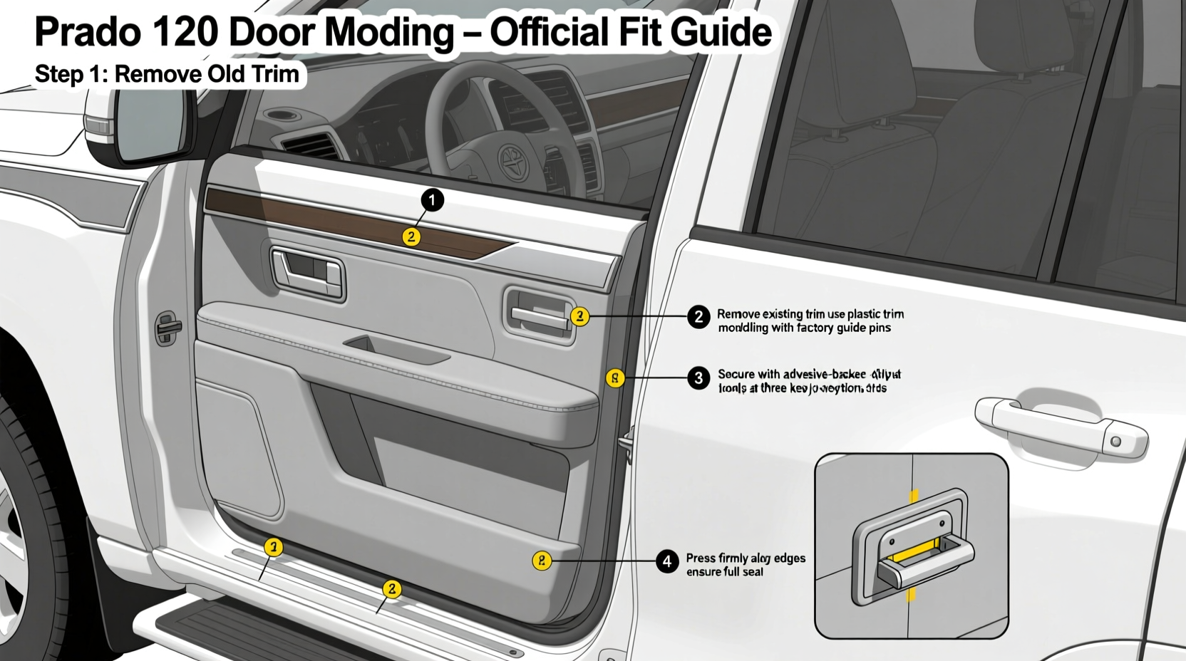 prado 120 door molding install guide
