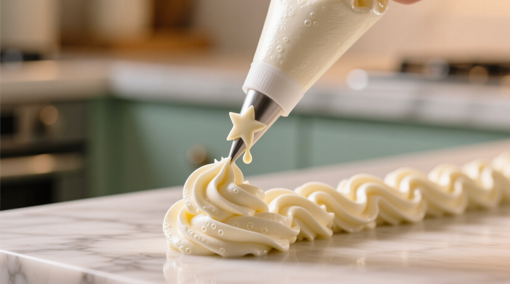 Creamy vanilla buttercream in piping bag