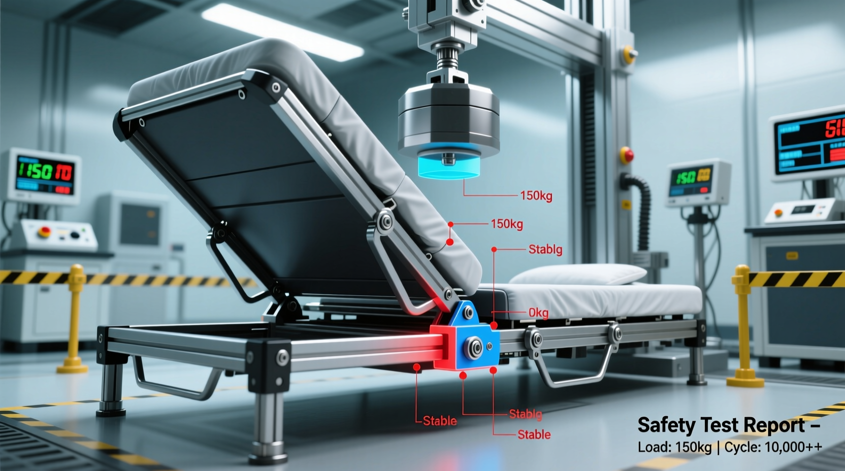 Safety testing fold down bed mechanism with weight simulation