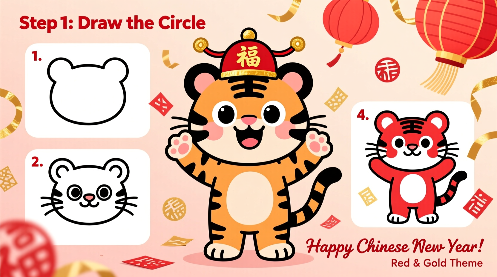 How to Draw a Chinese New Year Tiger Easy for Kids & Beginners