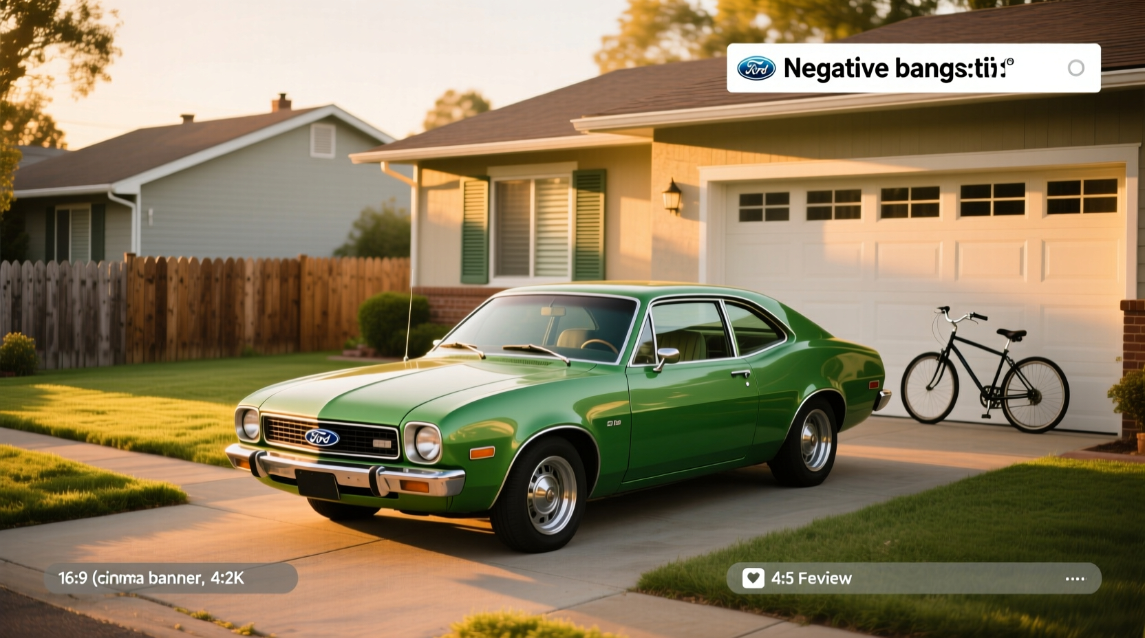 Green Ford Pinto hatchback parked on suburban street
