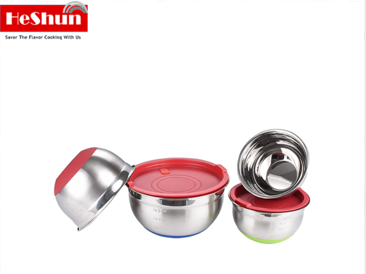 wholesale Stainless Steel Mixing Bowl Sets With Lids Non Slip Silicone Bottoms Household Kitchenware Bowl