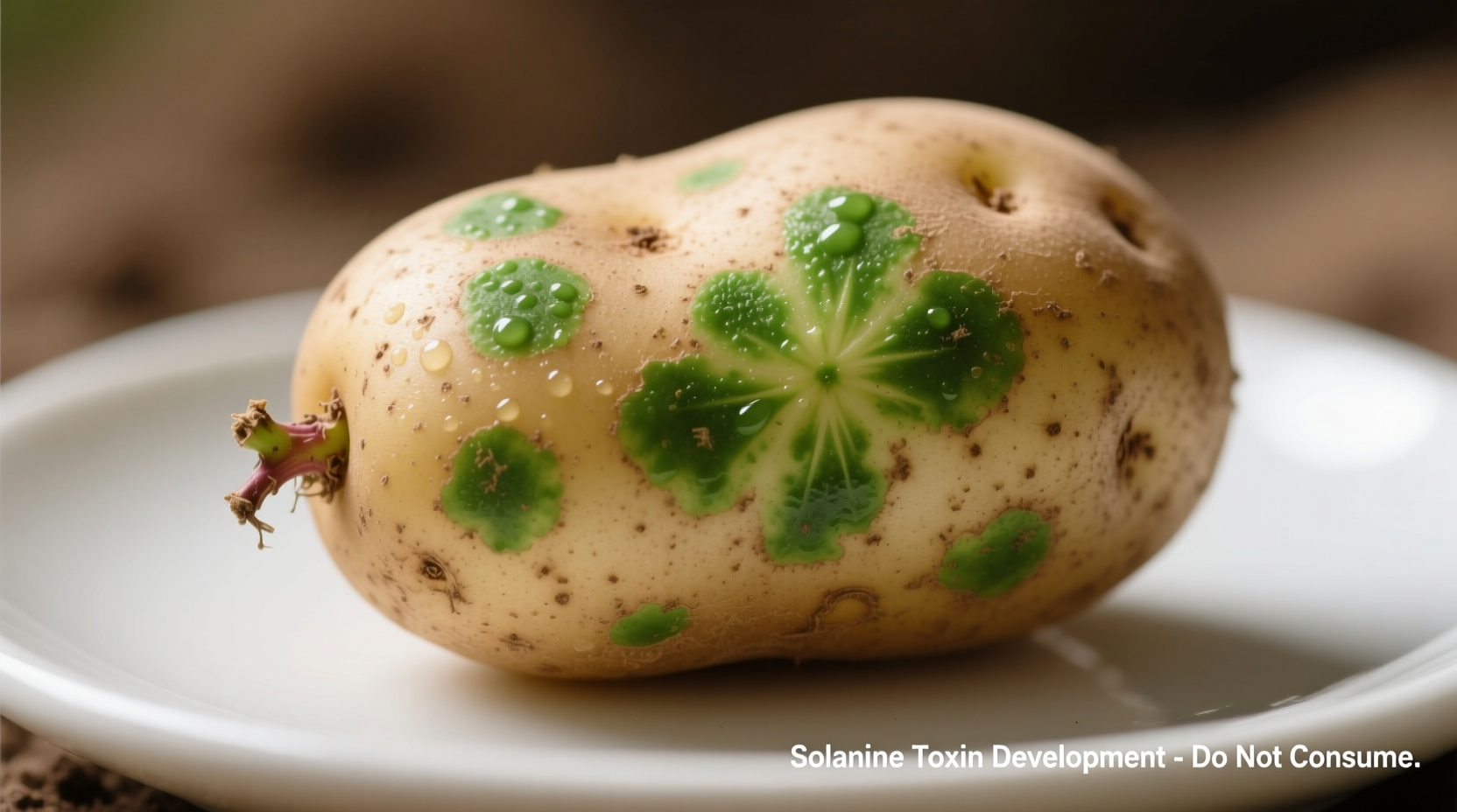 Green spots on potato indicating toxin development