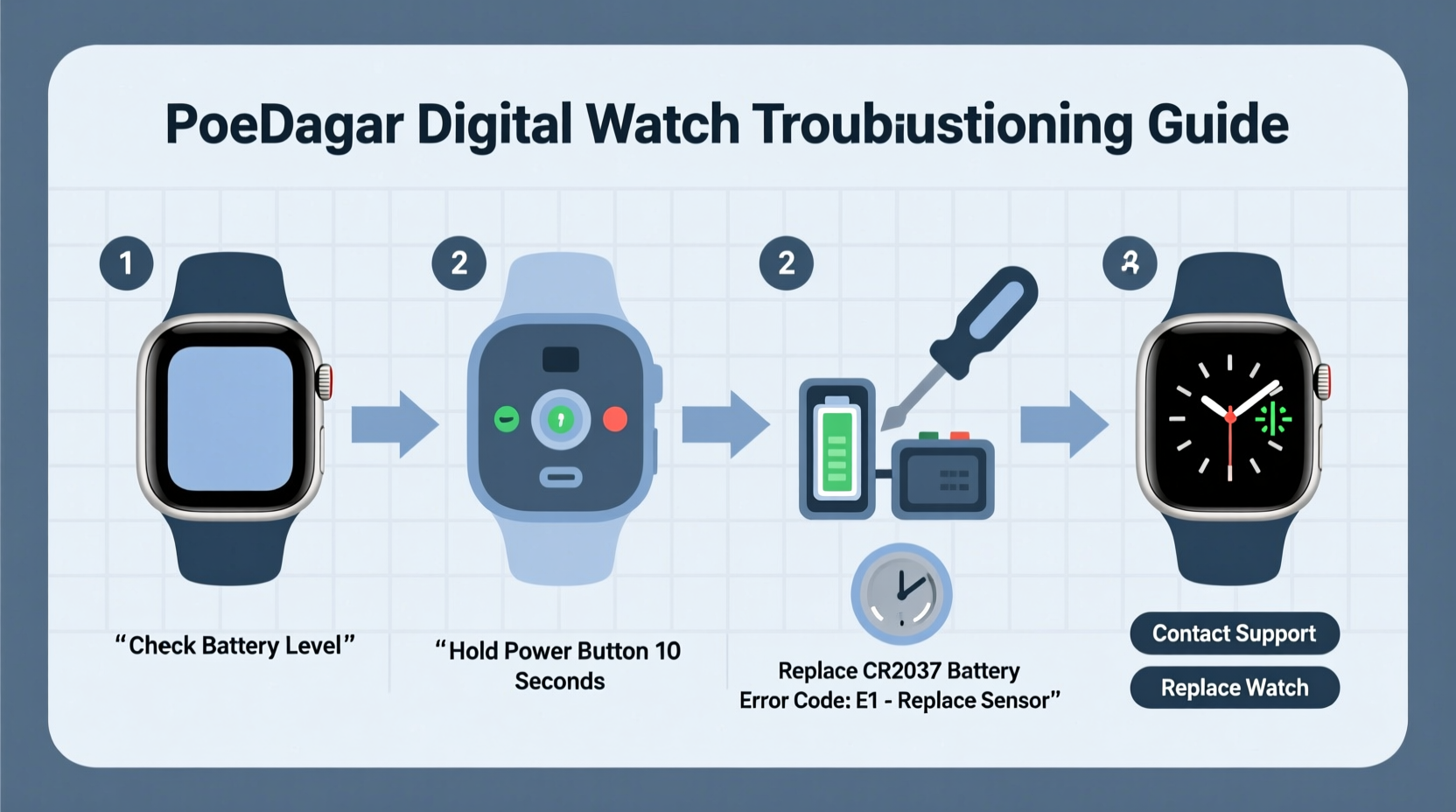 step by step guide to diagnosing and fixing common poedagar digital watch issues