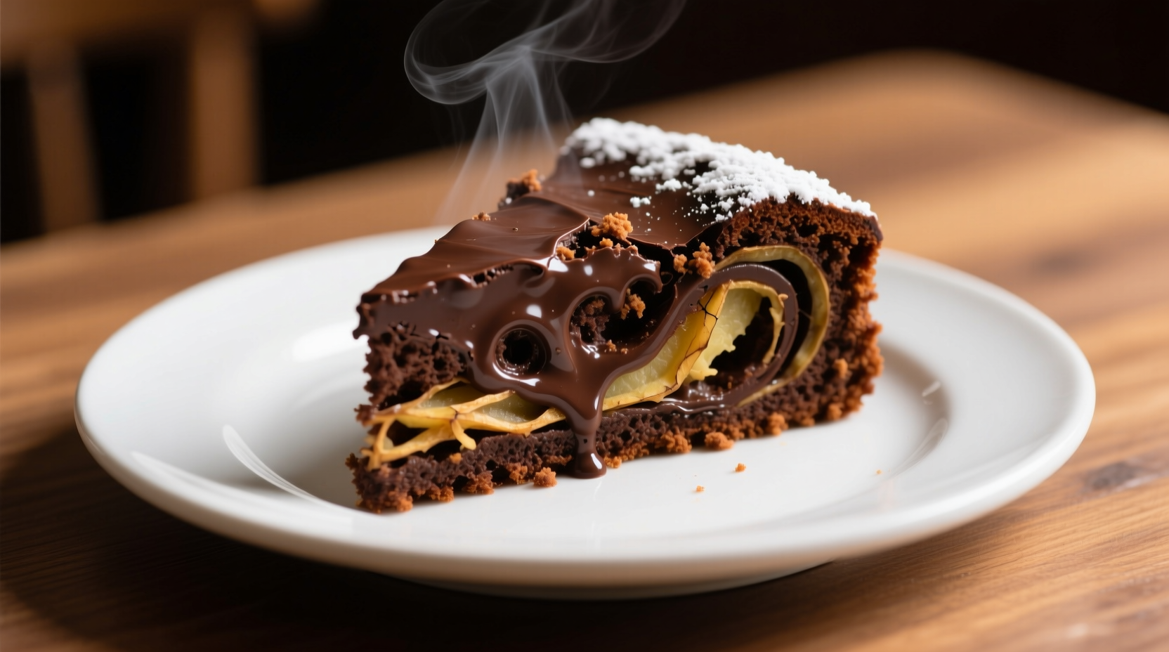 Moist chocolate potato cake slice on plate