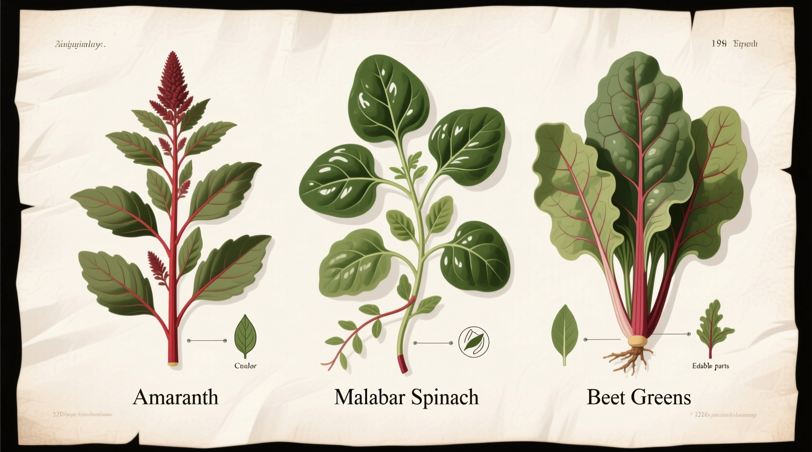 Amaranth, Malabar spinach, and beet greens comparison