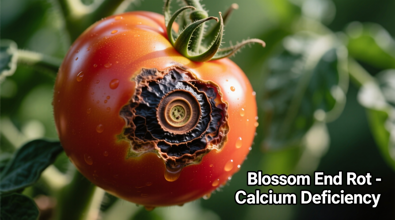 Tomato showing classic blossom end rot symptoms on fruit