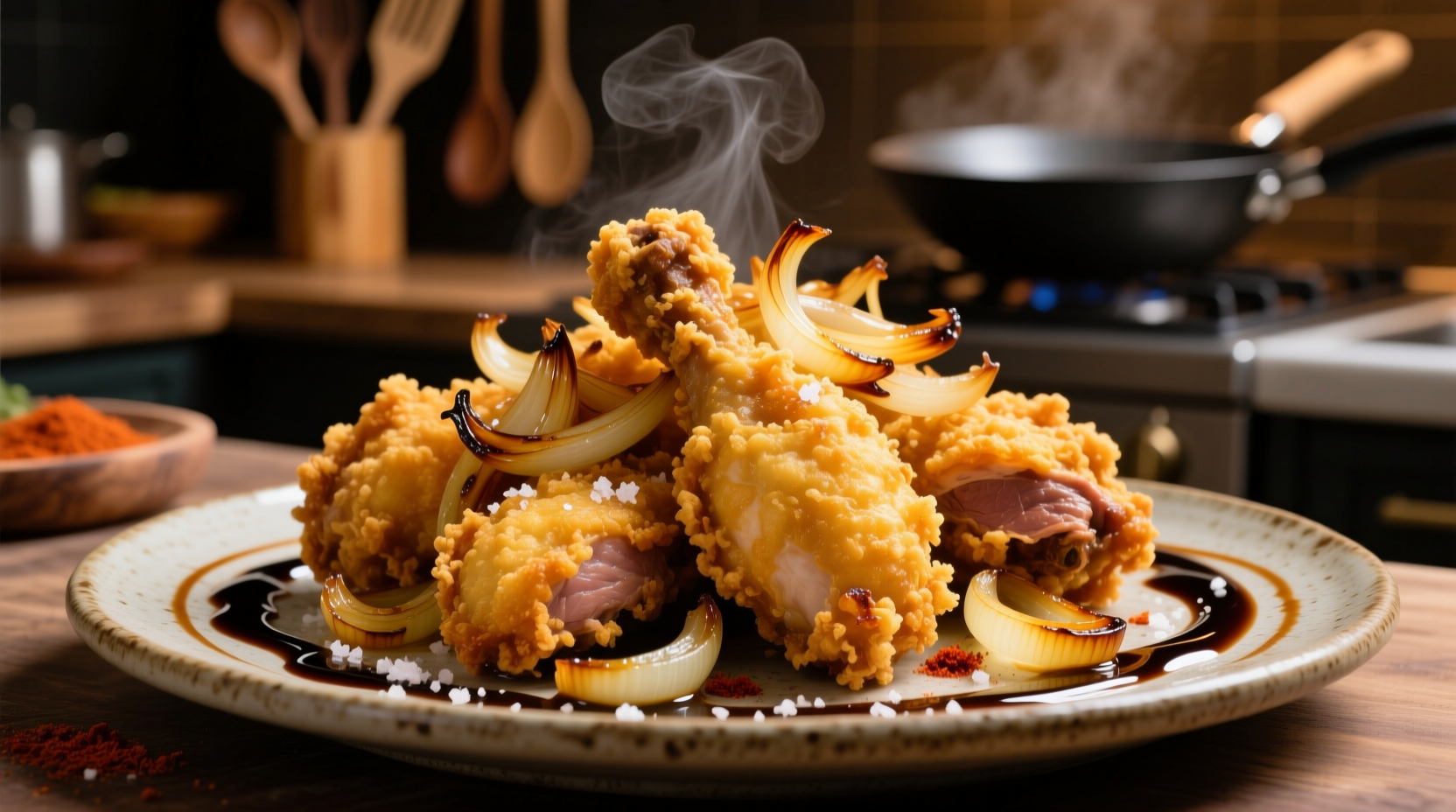 Golden onion crunchy chicken with crispy coating