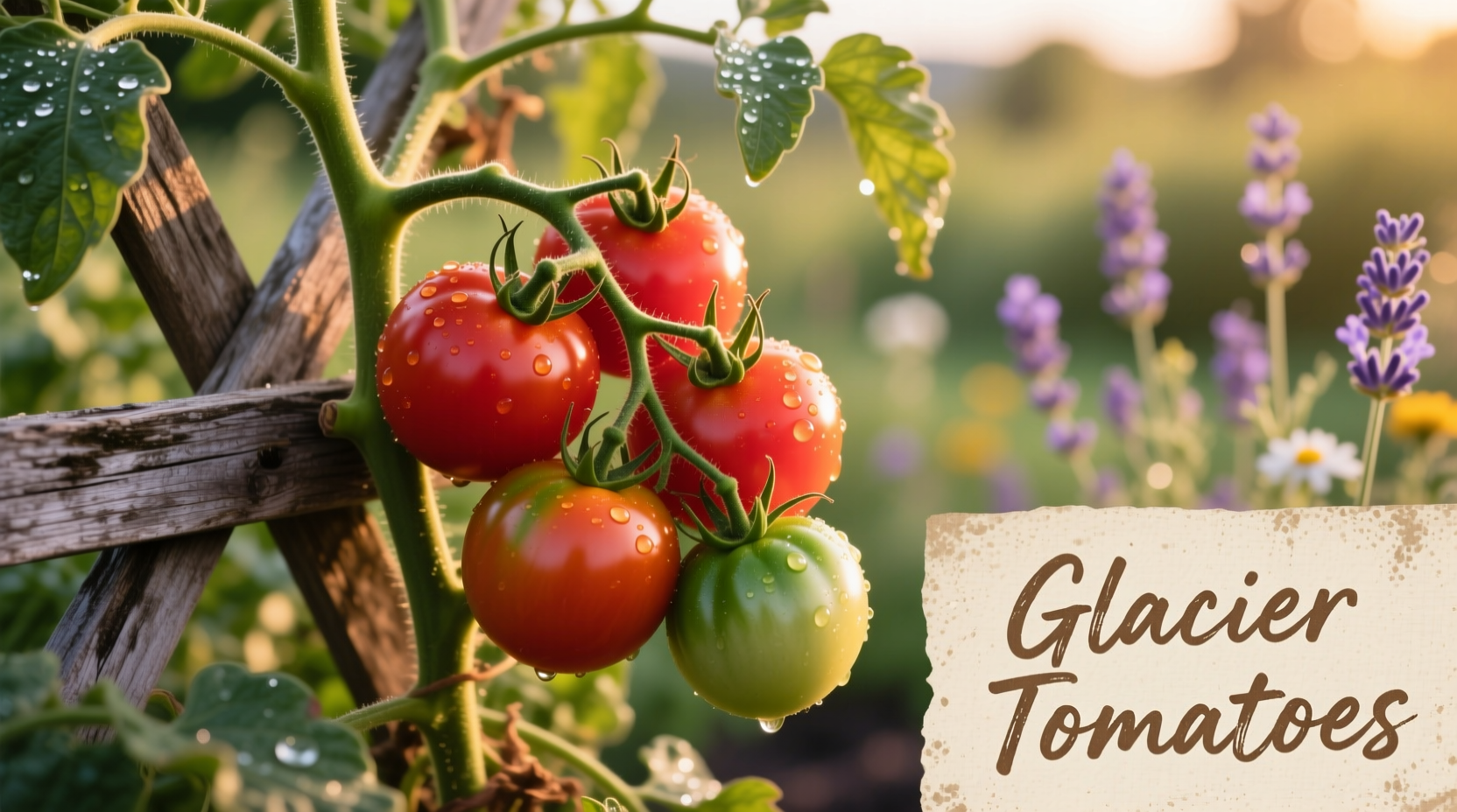 Ripe glacier tomatoes on vine in garden