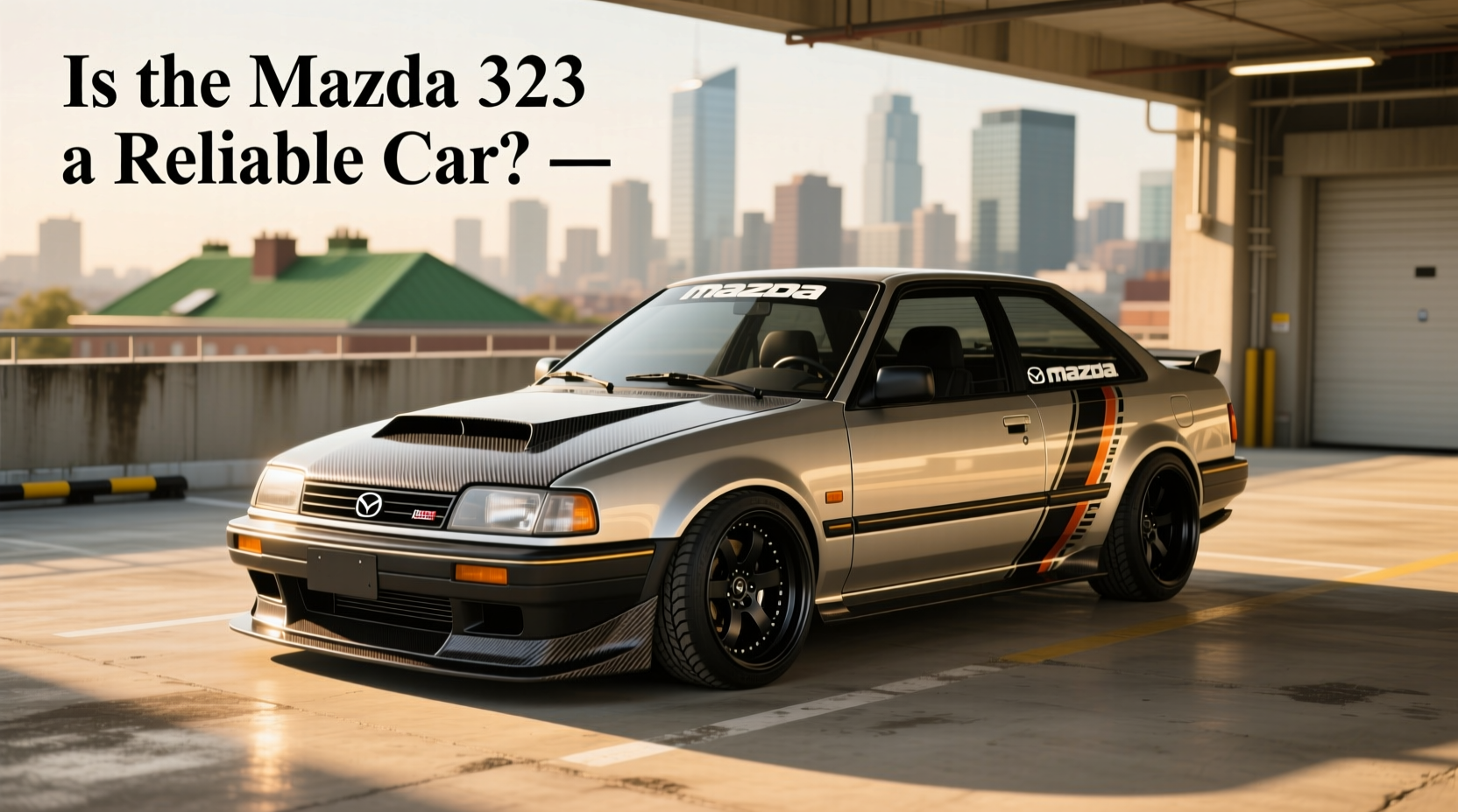 Modified 1994 Mazda 323 hatchback with lowered suspension and alloy wheels