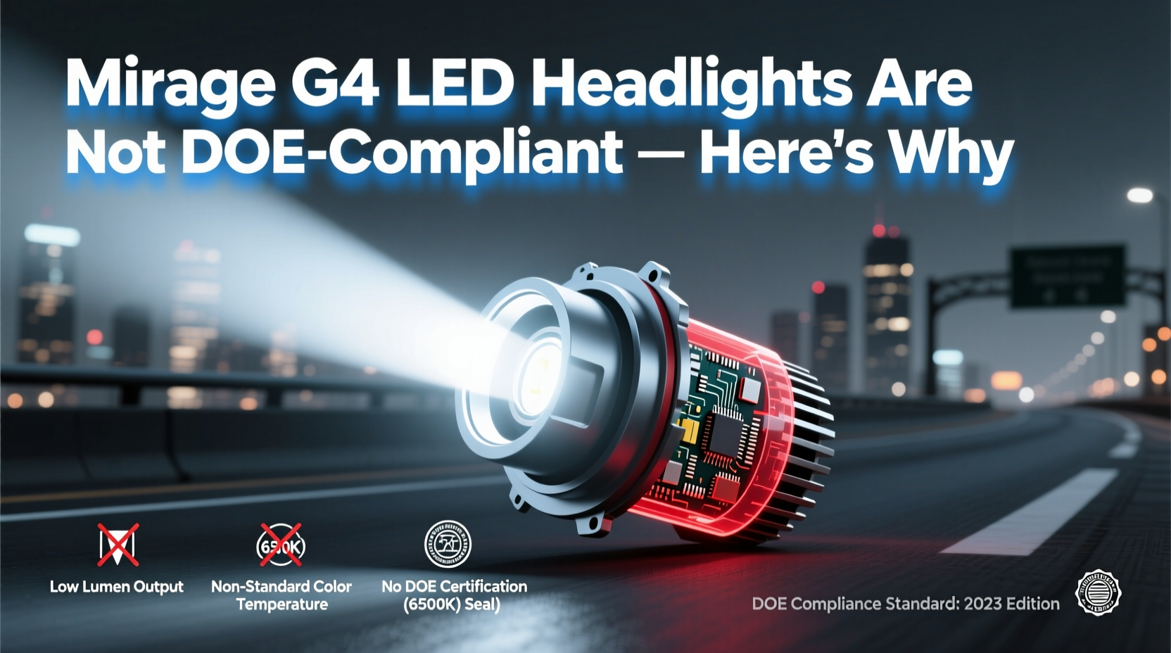 mirage g4 led headlights doe compliance