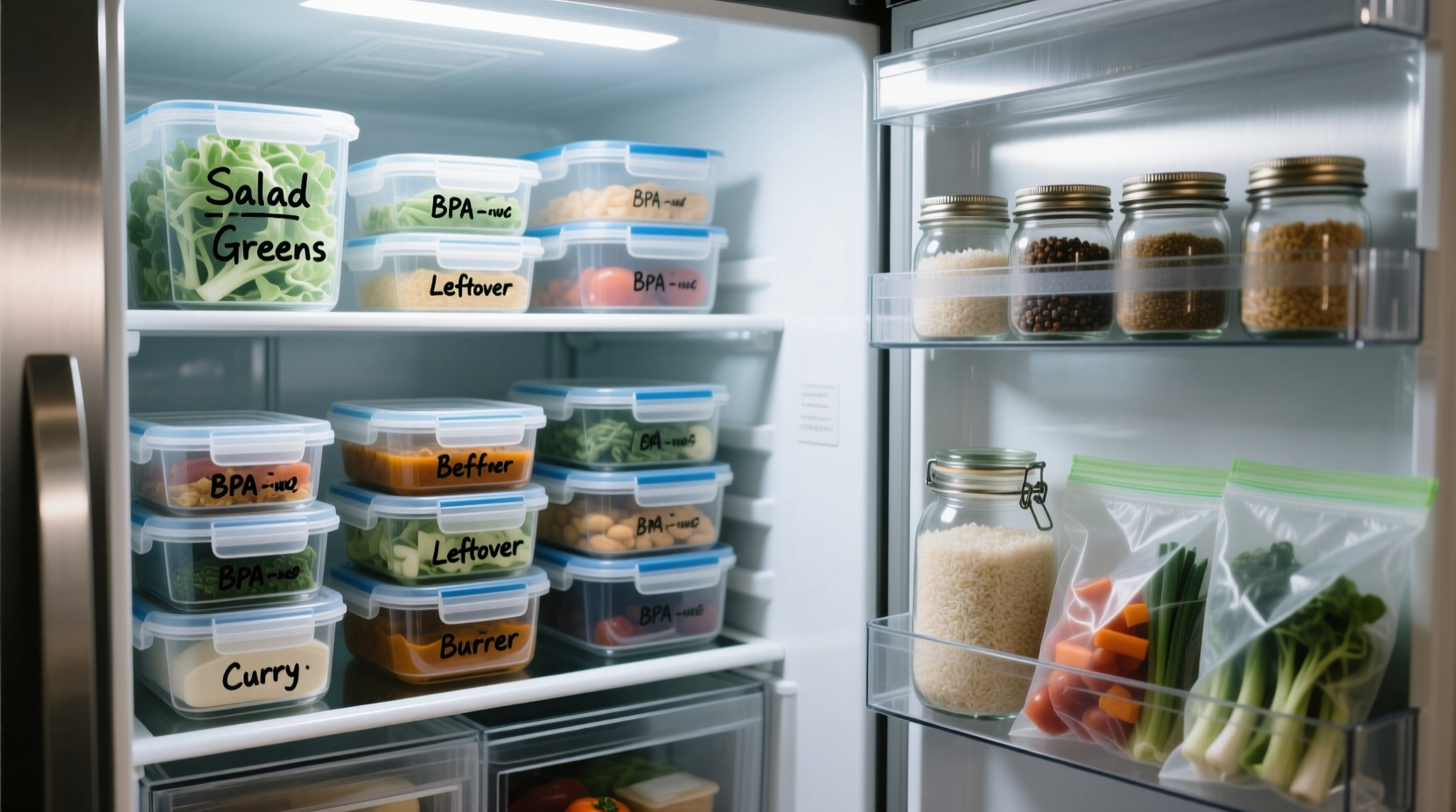 Proper food storage containers in refrigerator