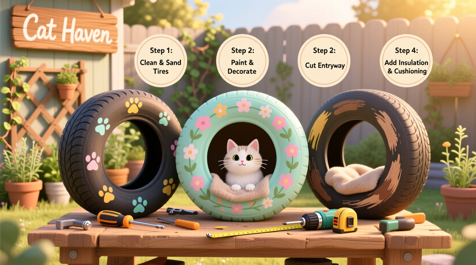 creative and cozy a step by step guide to building a durable cat house using tires