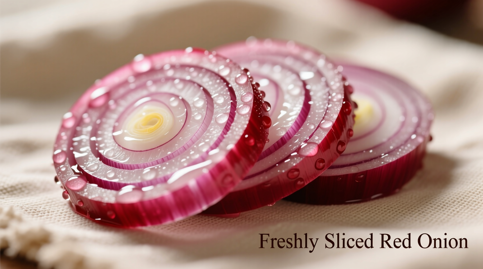 Freshly sliced red onions showing vibrant color