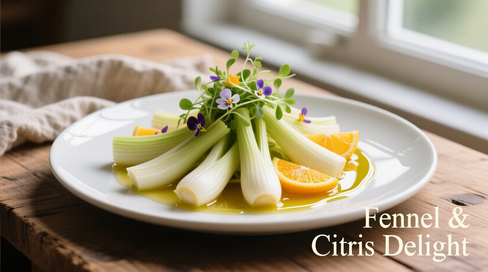 Freshly prepared fennel salad with citrus dressing