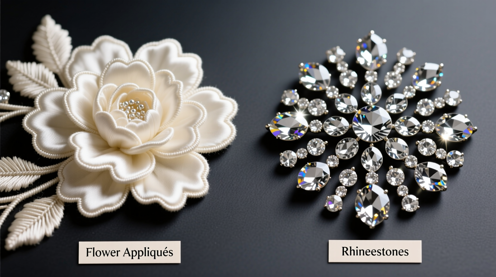 flower appliques vs rhinestones which adds more sparkle to your design