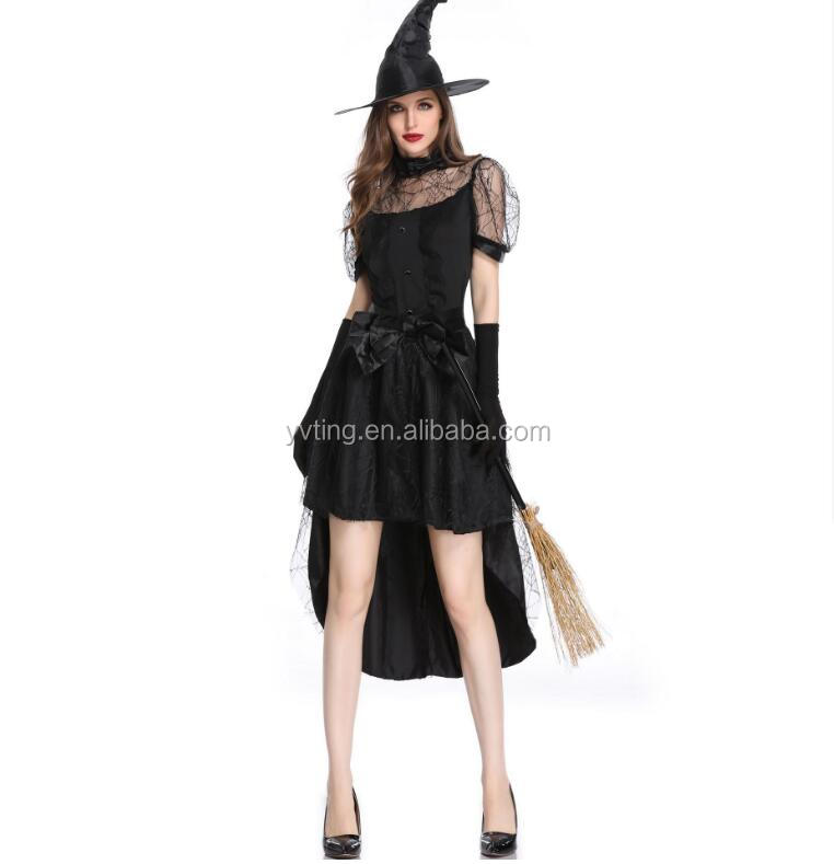 European And American New Style Beautiful Woman Witch Luxurious Sexy Black Dress Halloween Big Bow Costume