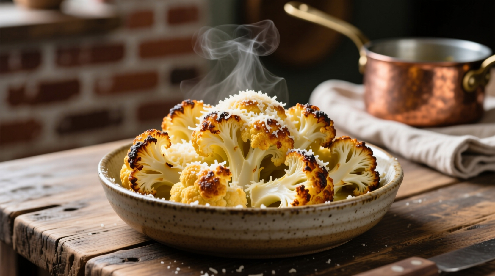 Golden roasted cauliflower parmesan with crispy edges