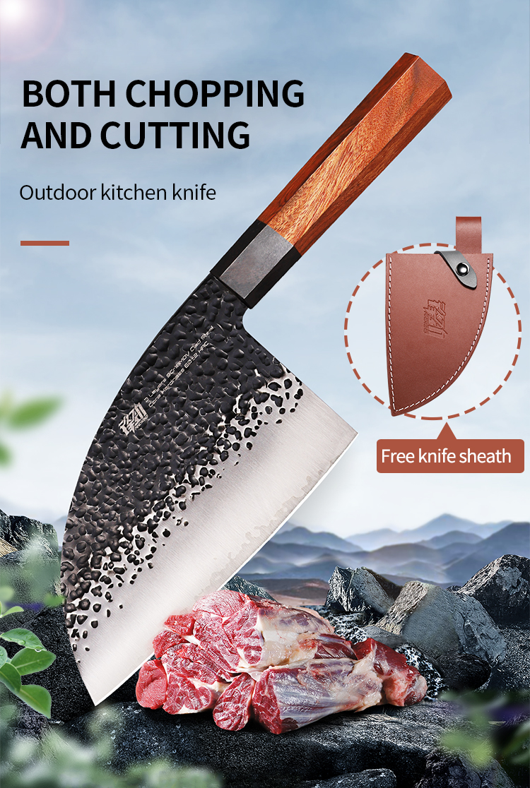 FINDKING 6.5 inch chef chopping knife Kitchen Outdoor Super Sharp Rosewood Handle Cleaver Butcher Knife with Cover